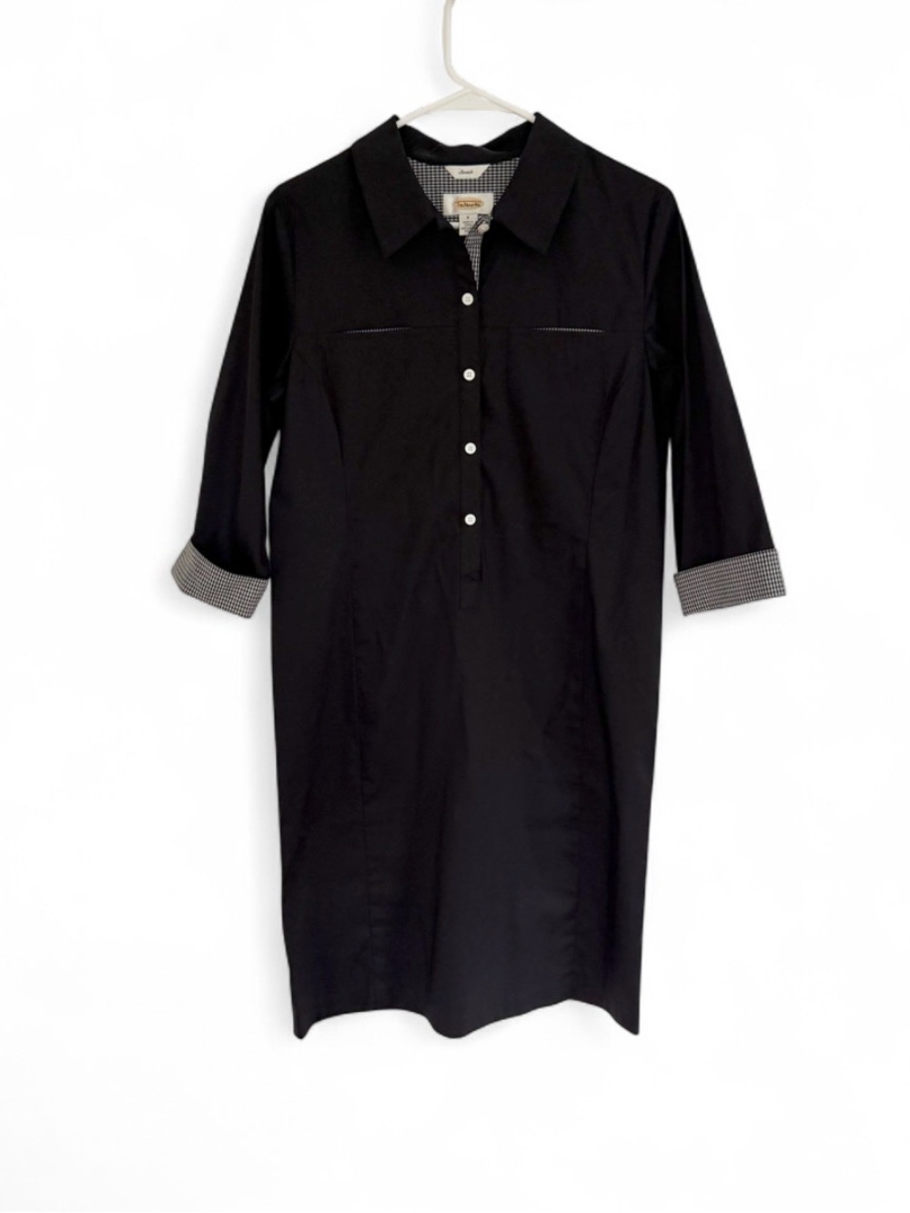 Talbots Woman Shirt Dress Black A-Line Sheath 8 Unlined 3/4 Sleeve VTG Preppy